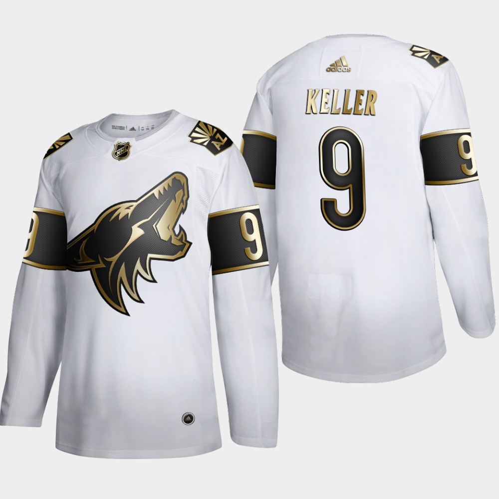 Arizona Coyotes 9 Clayton Keller Men Adidas White Golden Edition Limited Stitched NHL Jersey